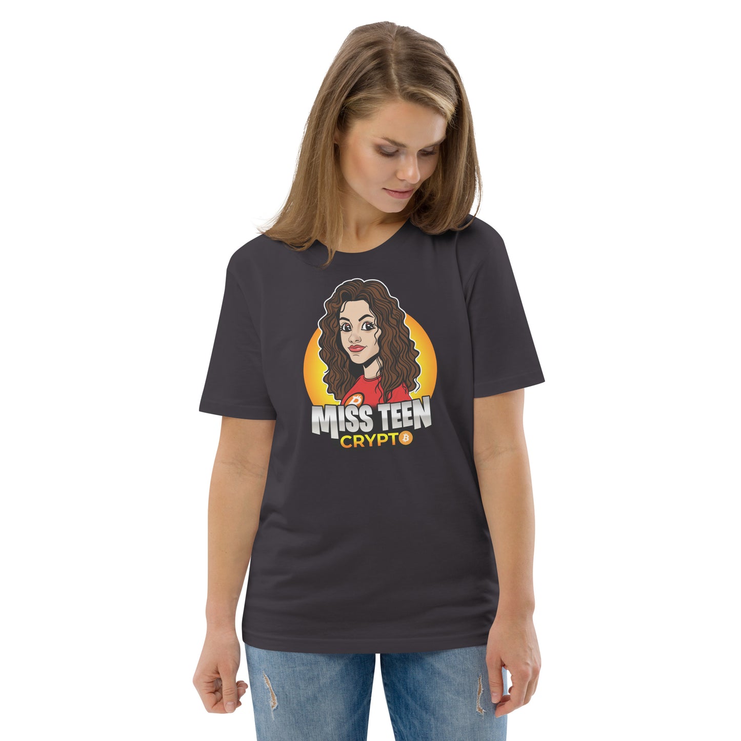 Miss Teen Crypto Animated Yellow Logo Unisex organic cotton t-shirt