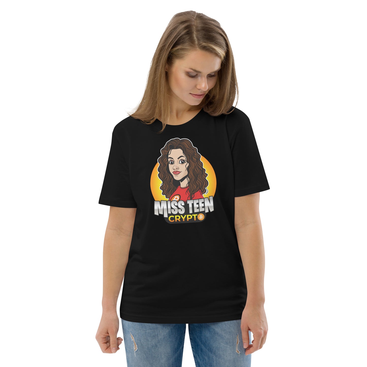 Miss Teen Crypto Animated Yellow Logo Unisex organic cotton t-shirt