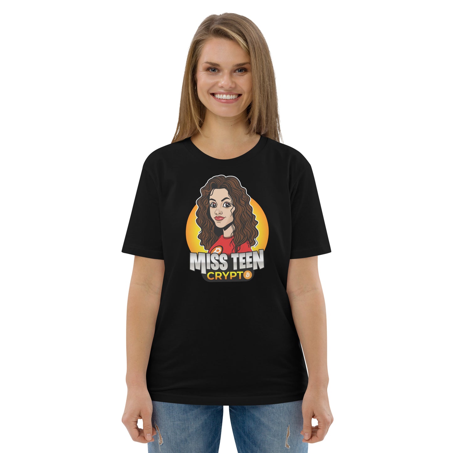 Miss Teen Crypto Animated Yellow Logo Unisex organic cotton t-shirt