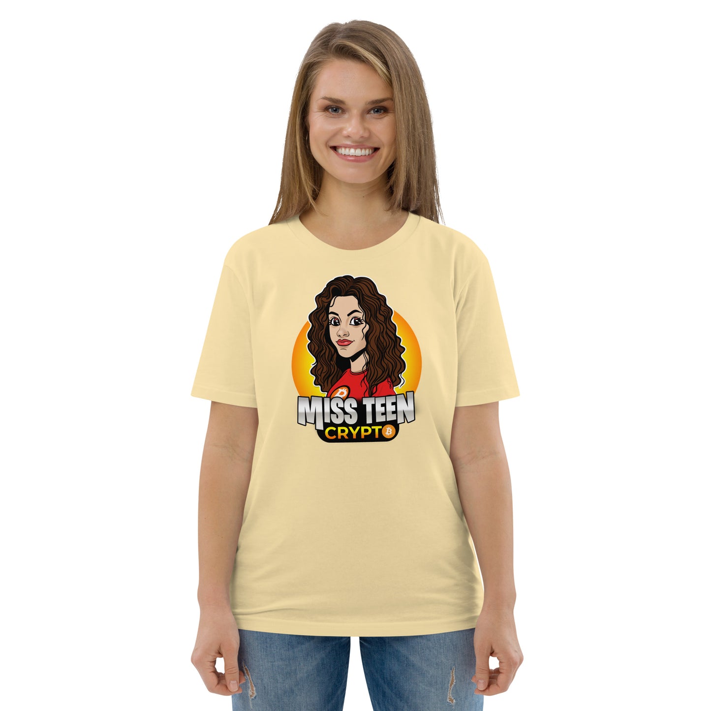 Miss Teen Crypto Animated Yellow Logo Unisex organic cotton t-shirt