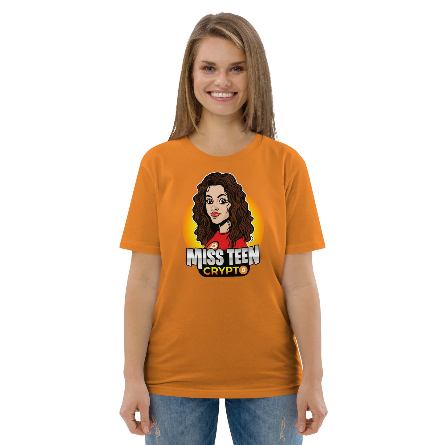 Miss Teen Crypto Animated Yellow Logo Unisex organic cotton t-shirt