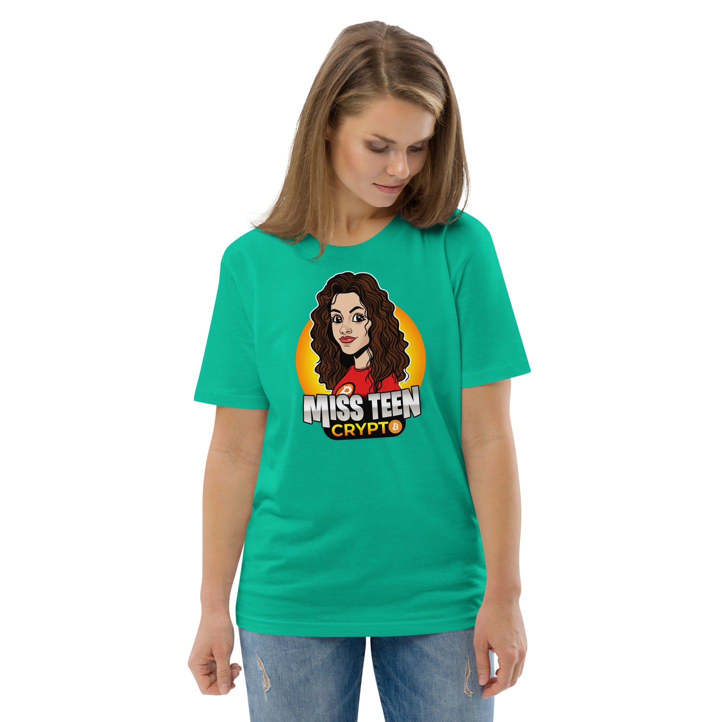 Miss Teen Crypto Animated Yellow Logo Unisex organic cotton t-shirt