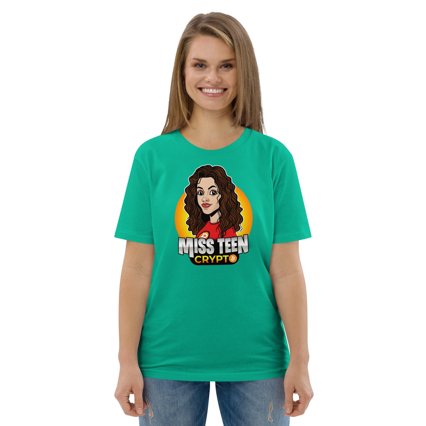 Miss Teen Crypto Animated Yellow Logo Unisex organic cotton t-shirt