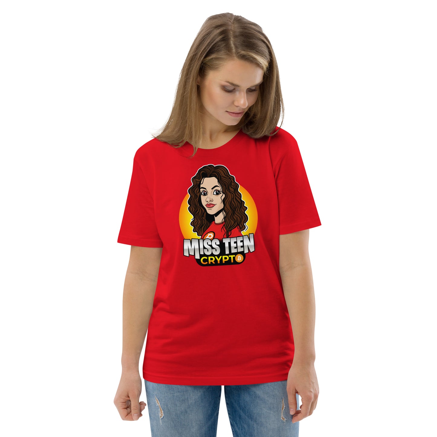 Miss Teen Crypto Animated Yellow Logo Unisex organic cotton t-shirt