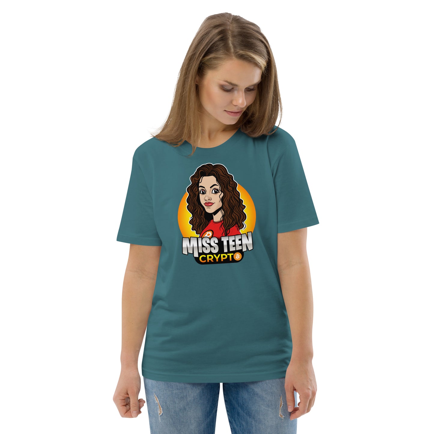 Miss Teen Crypto Animated Yellow Logo Unisex organic cotton t-shirt