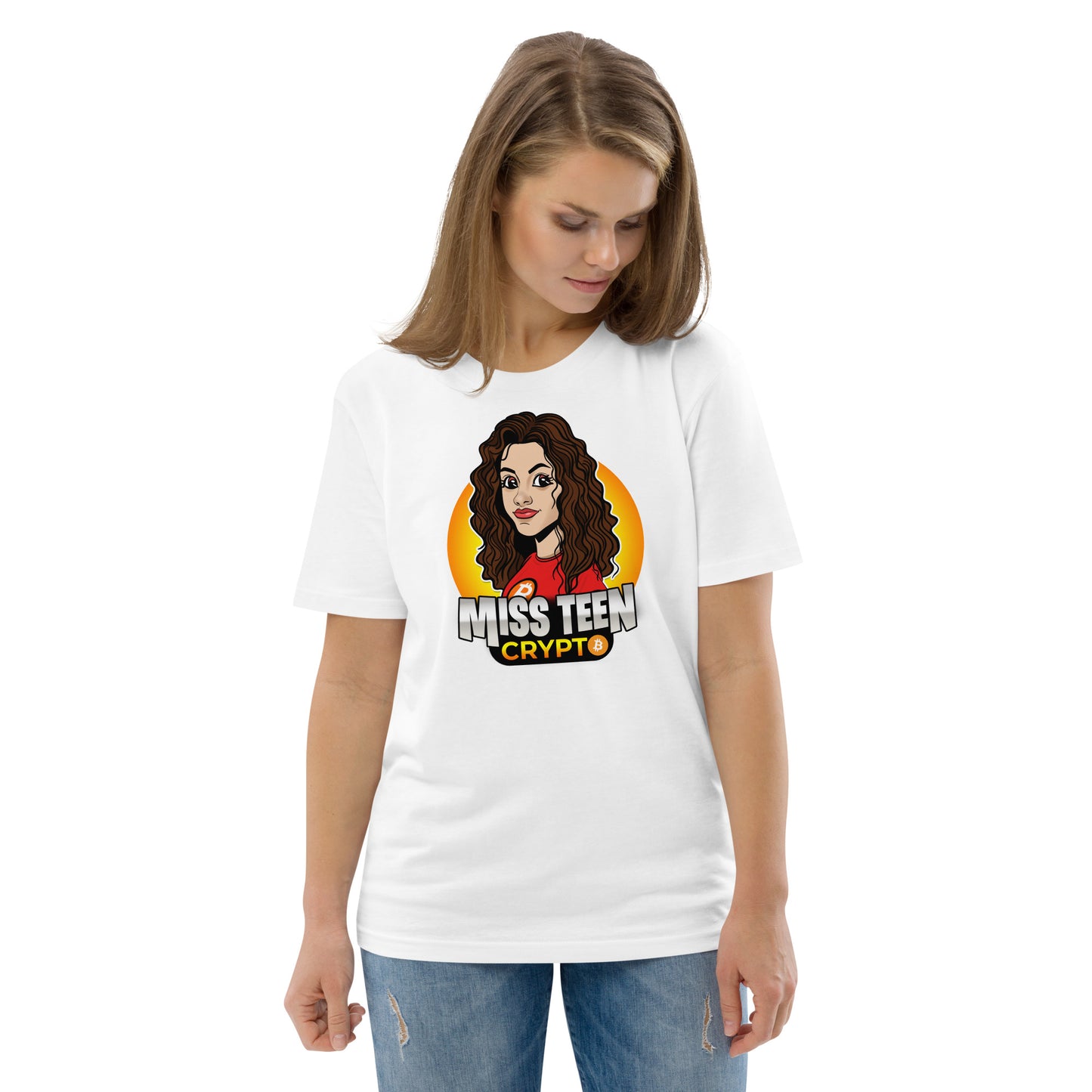 Miss Teen Crypto Animated Yellow Logo Unisex organic cotton t-shirt